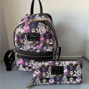 Disney Loungefly Villains Mini Backpack With Matching Wallet